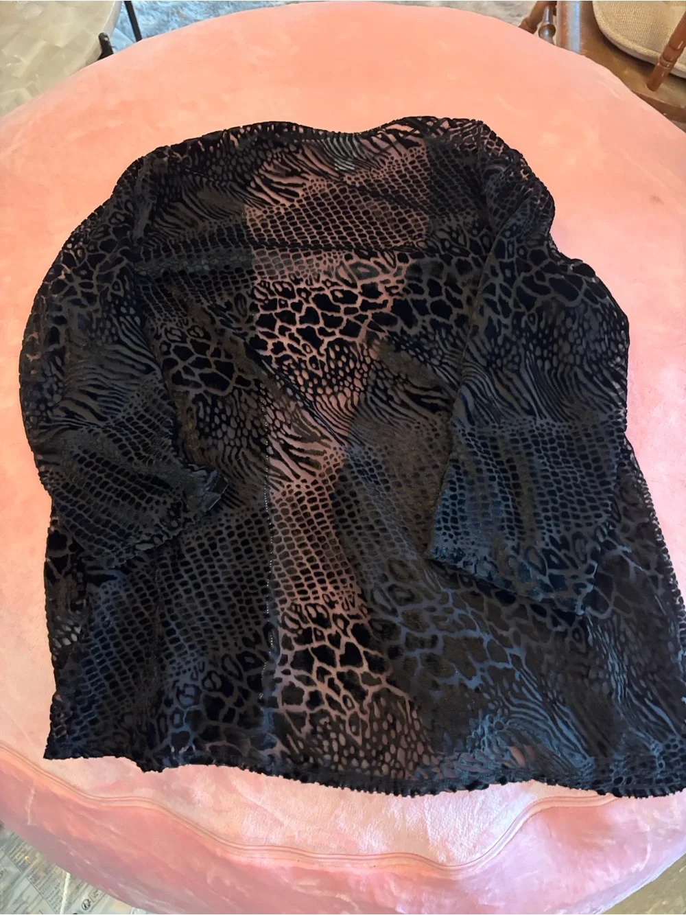 Jaclyn Smith Black Burnout Velvet Open Cardigan with jewel trim - Picture 5 of 7